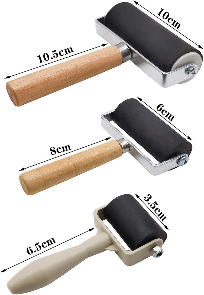 3 Pack Rubber Brayer Roller Hard Rubber Vinyl Roller for Printmaking Wallpapers