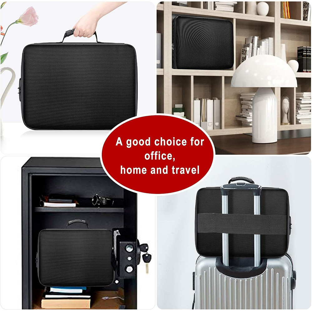 Document Bag with Lock,Fireproof 3-Layer File Storage Case with Water-Resistant