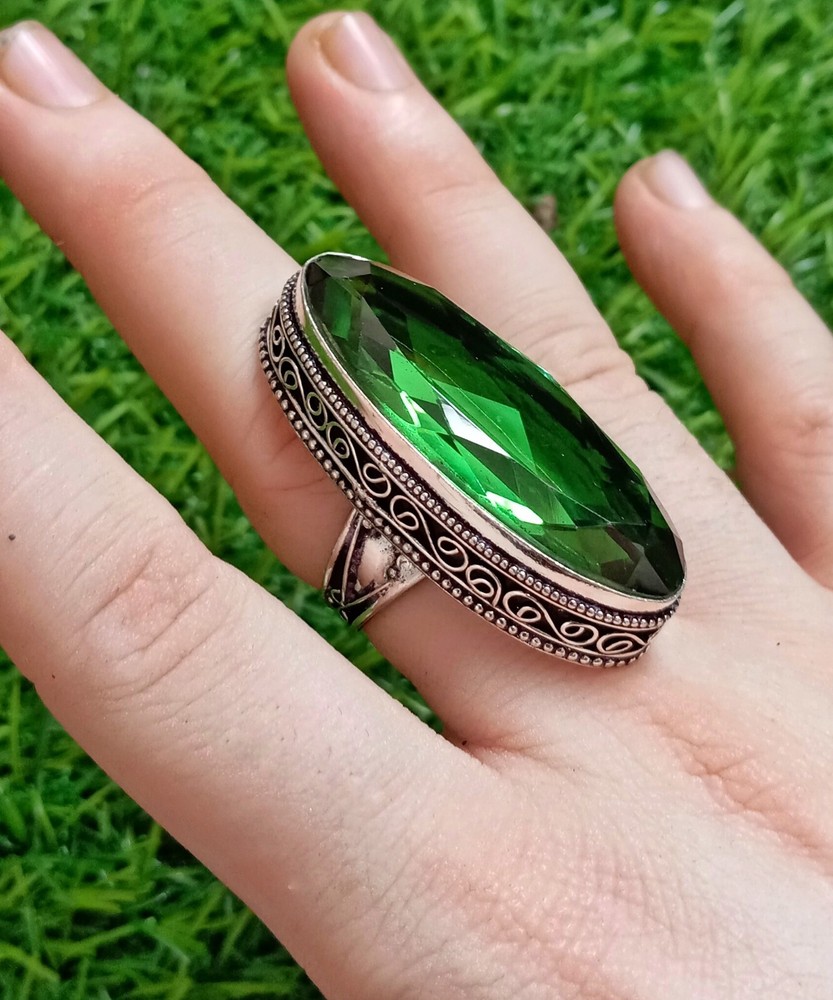 Peridot Ring 925 Sterling Silver Ring Big Oval Gemstone Ring Women's Ring