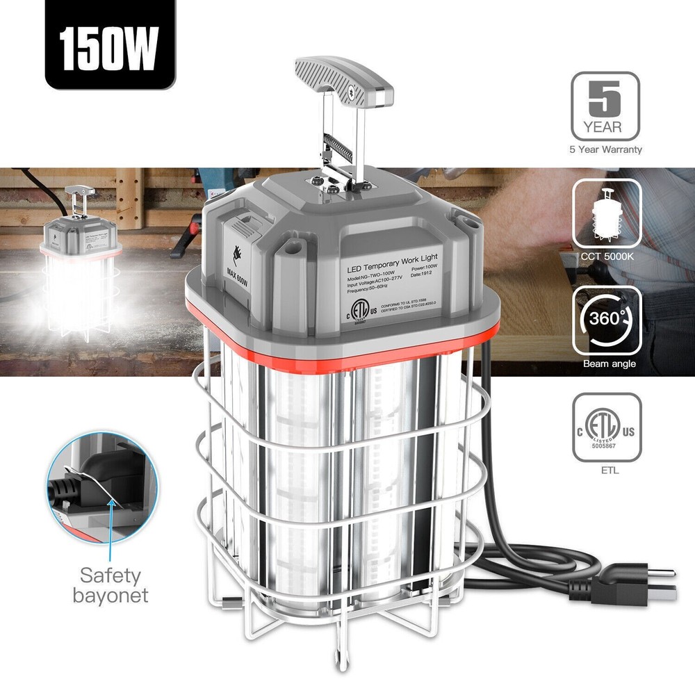 150W LED Temporary Work Light Portable Linkable Hanging Construction Light 5000K