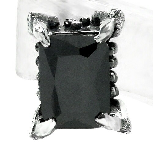 Black Zirconia Square Single Stud Earring 1pc (Single Ear) Silver