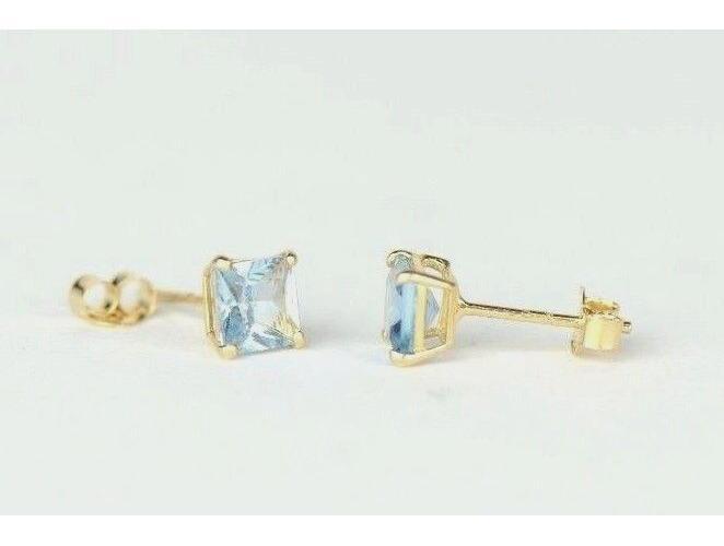 14k Yellow Gold Solid Square Princess Cut Birthstone 4MM CZ Stud Earrings