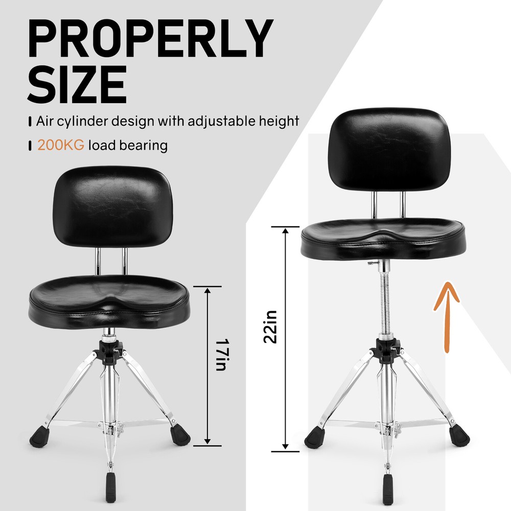 Drum Throne Stool with Backrest, Adjust Height with 5A Drumsticks for Adults