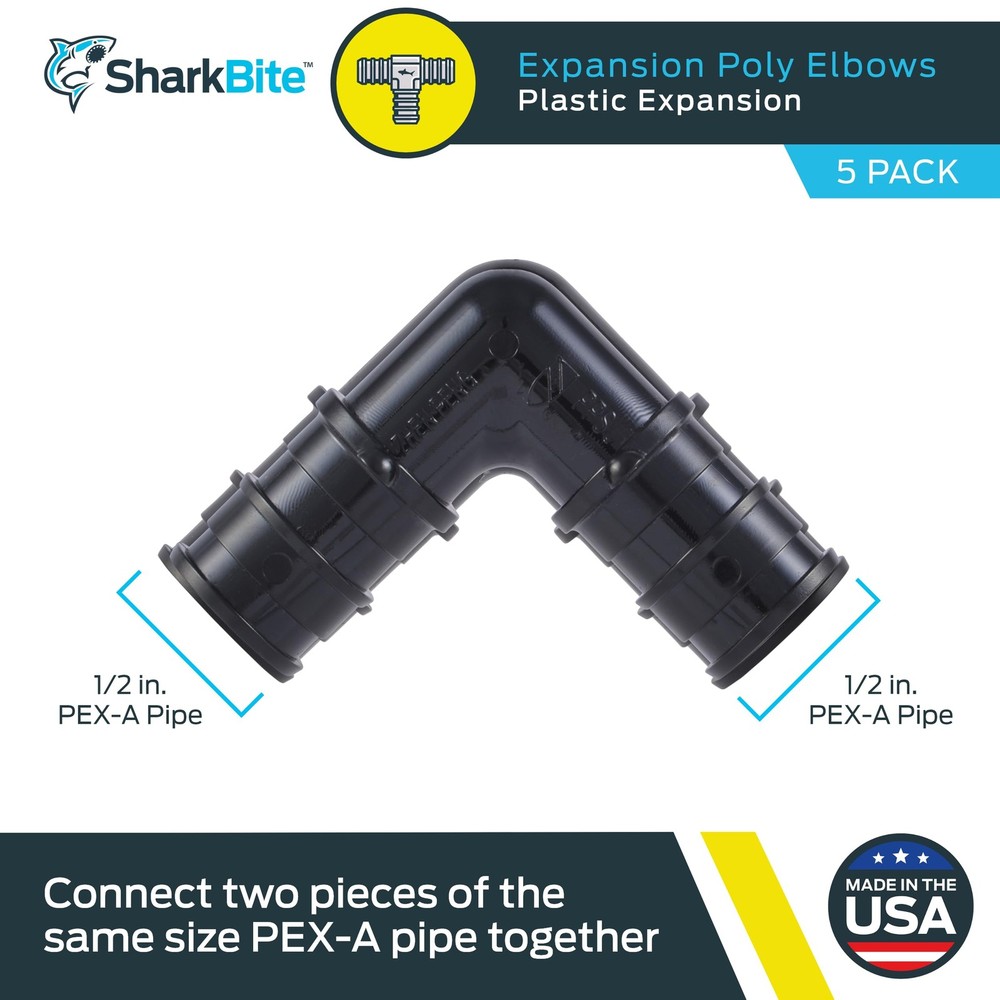 SharkBite 1/2 Inch Poly Expansion 90 Degree Coupling in., 5 Pack, Black
