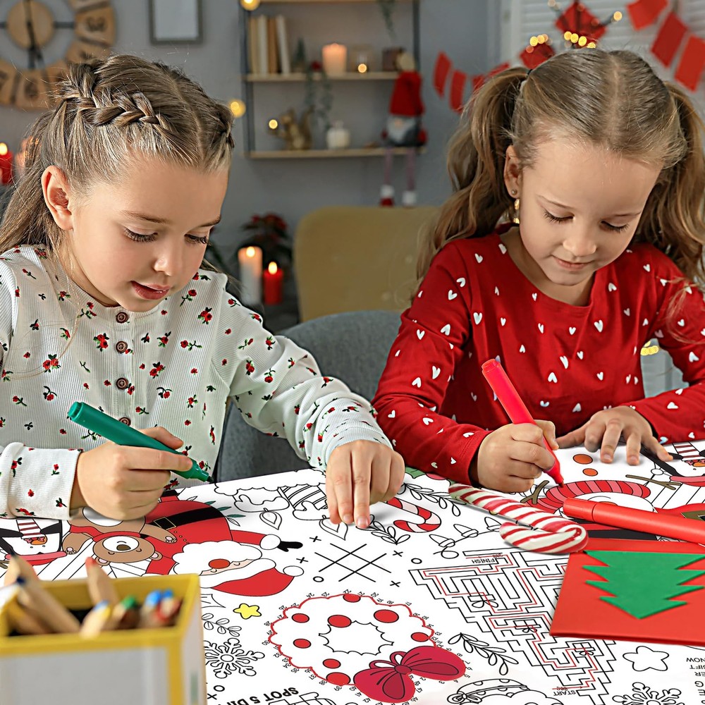 Gatherfun Kids' Christmas Disposable Coloring 108" x 54" (Rectangular), White