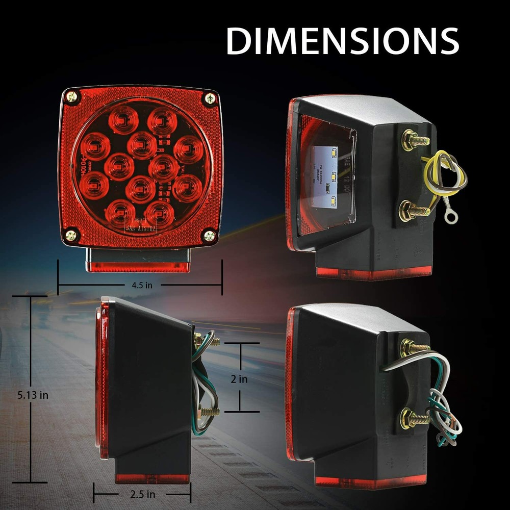 1 pair Square Red Trailer Turn/Signal/Stop Light Set Submersible DOT