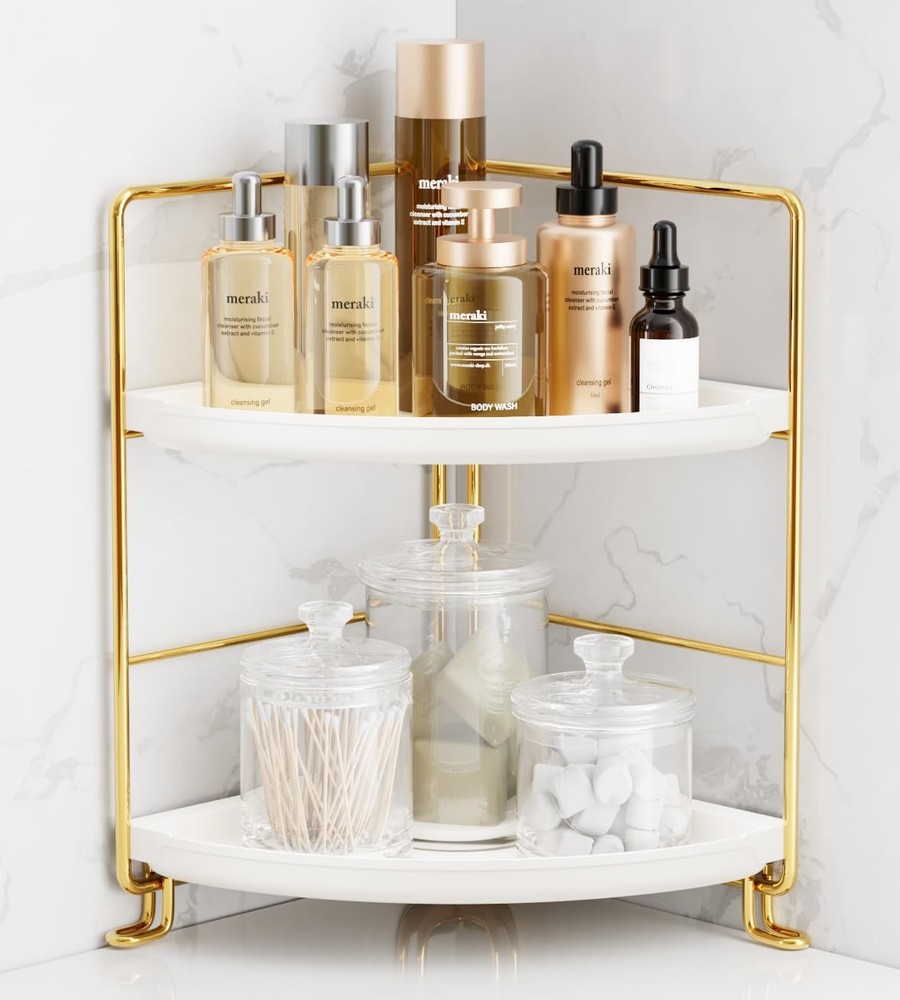 2-Tier Corner Bathroom Counter Organizer, Tool-Less Installation Vanity Shelf...