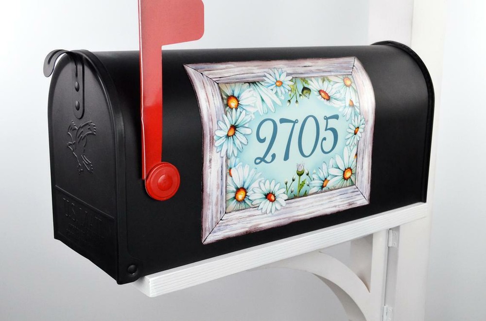 Mailbox Magnet Partial Cover Faux Barn wood Frame with Daisies Personalized