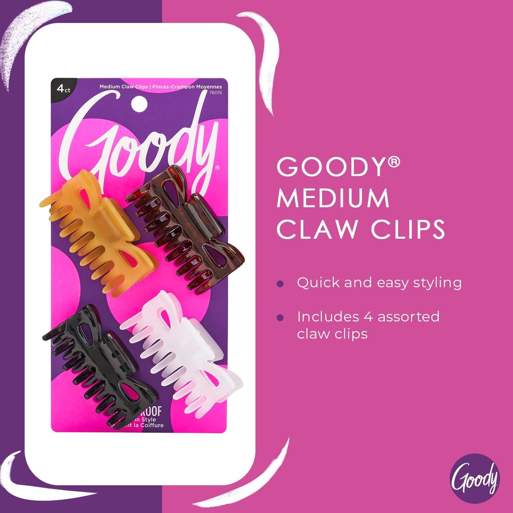 Goody SlideProof Classics Medium Claw Clips - 4ct Assorted Neutrals Hair Styling