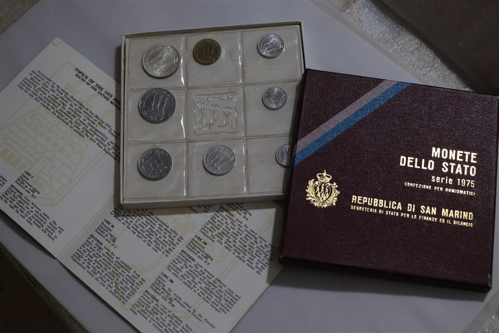 🧭 🇸🇲 SAN MARINO 1975 MINT SET WITH SILVER BOX + COA B79 #90