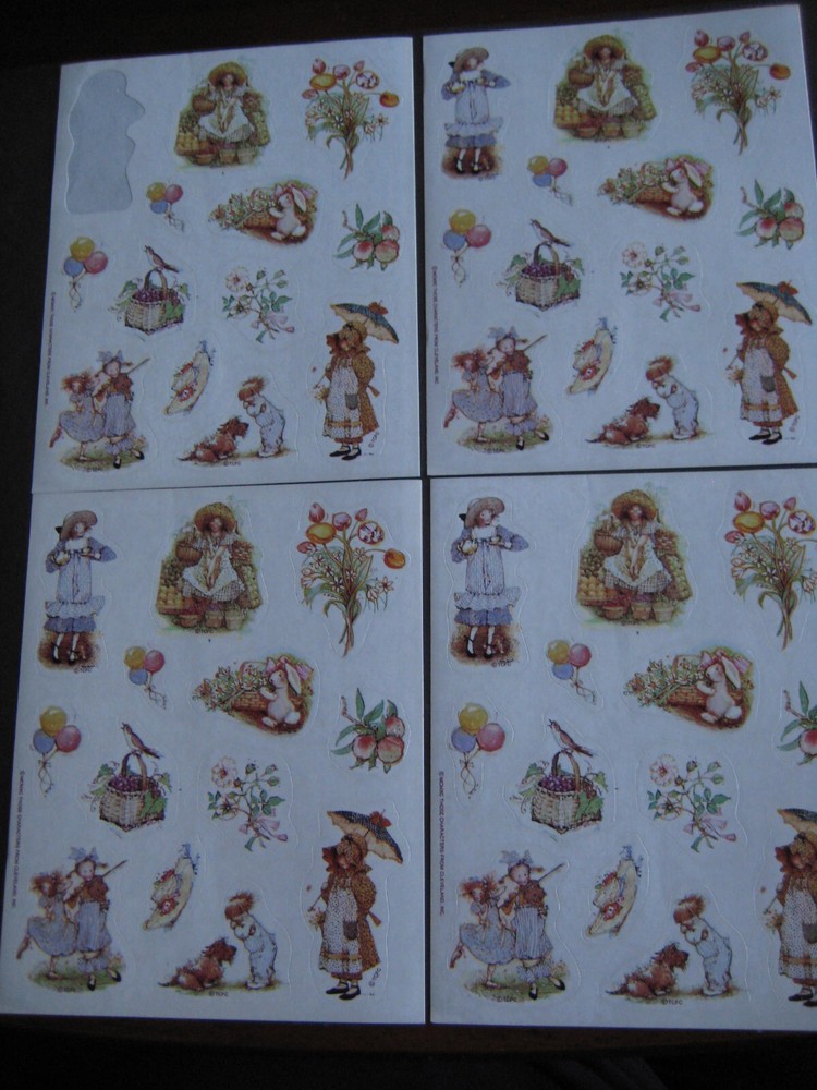 4 HOLLY HOBBIE 1990 Sticker Sheets - 1 Sticker missing - 52 Stickers