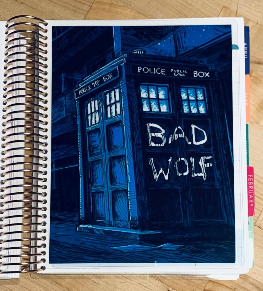Dr Who Tardis Bad Wolf 2 Sided Dashboard Insert 4 use with Erin Condren Planner