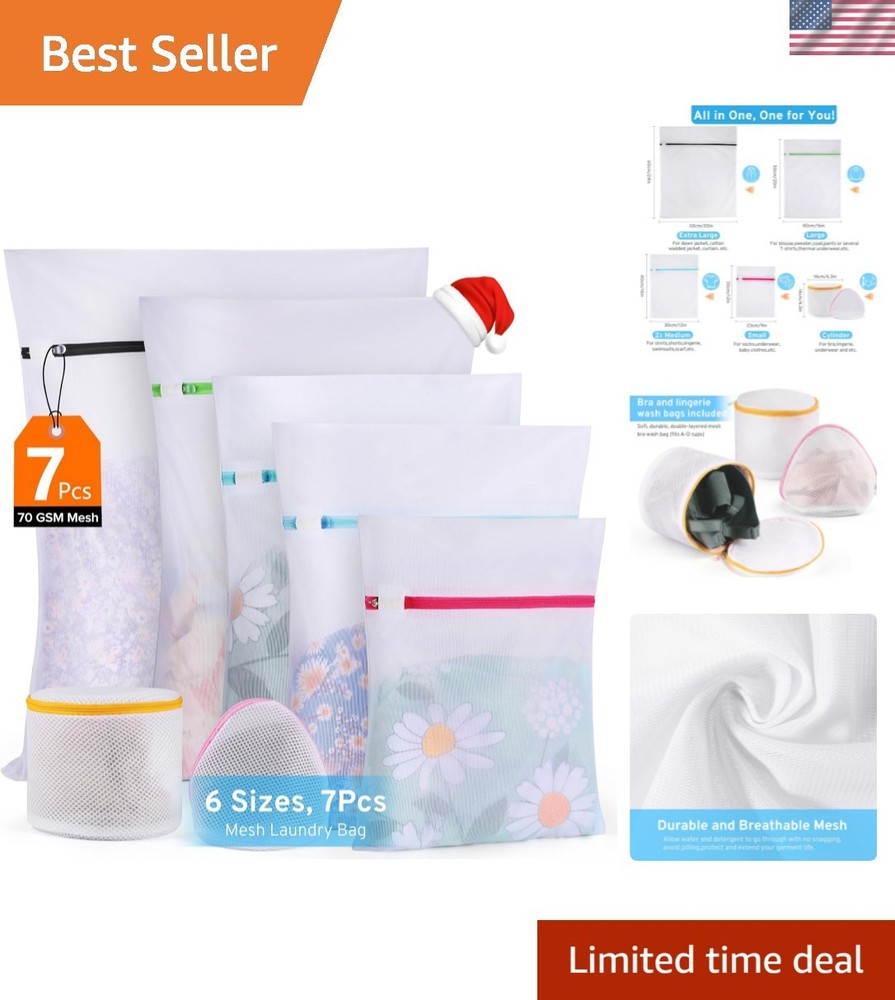 Ultimate 7 Pack 6 Size Mesh Laundry Bags Set for Delicates with AUTO-Lock Zip...