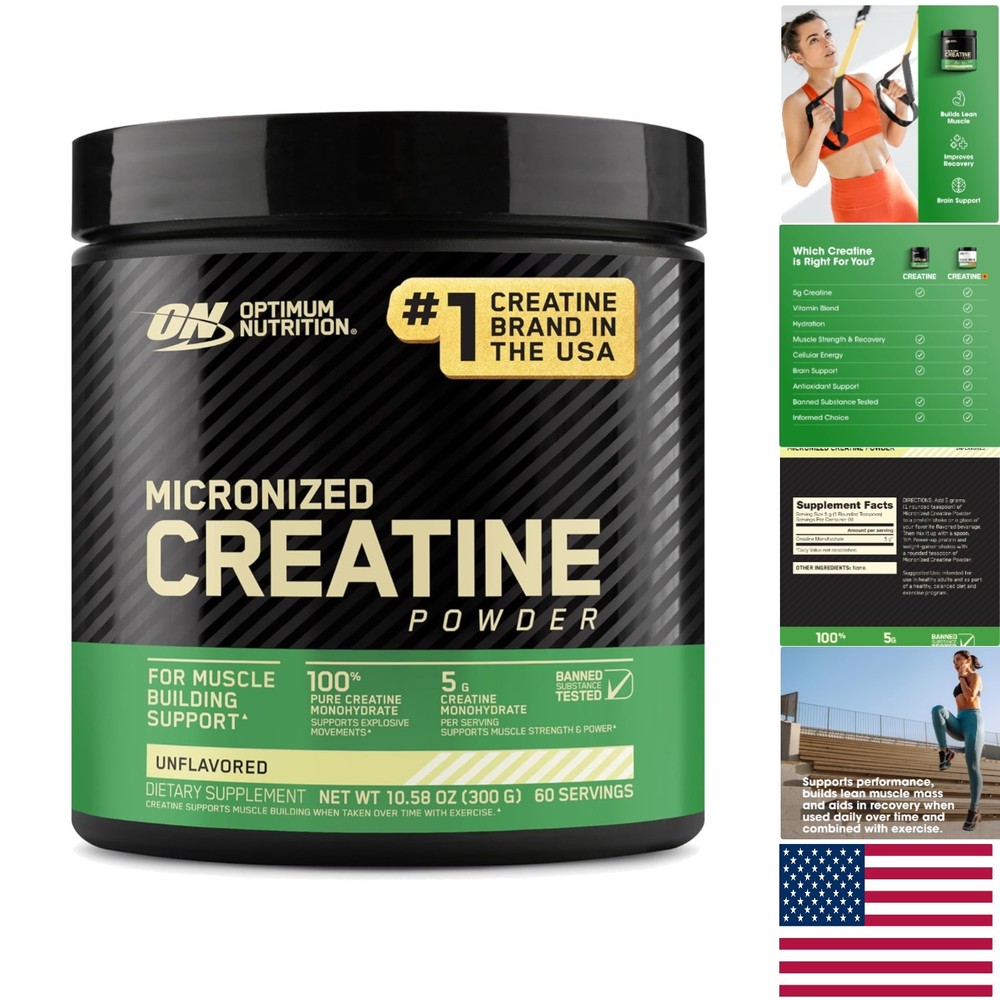Unflavored Micronized Creatine Monohydrate 300g - 5g Pure Creatine Per Serving