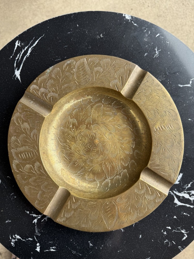 Vintage Etched Solid Brass Ashtray