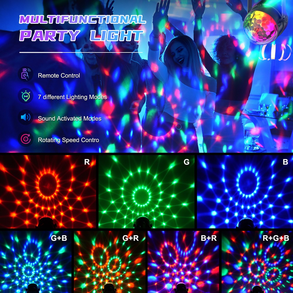 UV 3 LEDs Magic Ball Light Party Disco Stage Light DJ Strobe Ball Remote Control