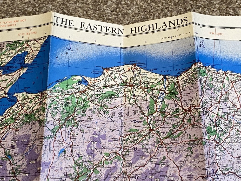 World War II Eastern Highlands Scotland War Office 1943 Pilot Navigation Map