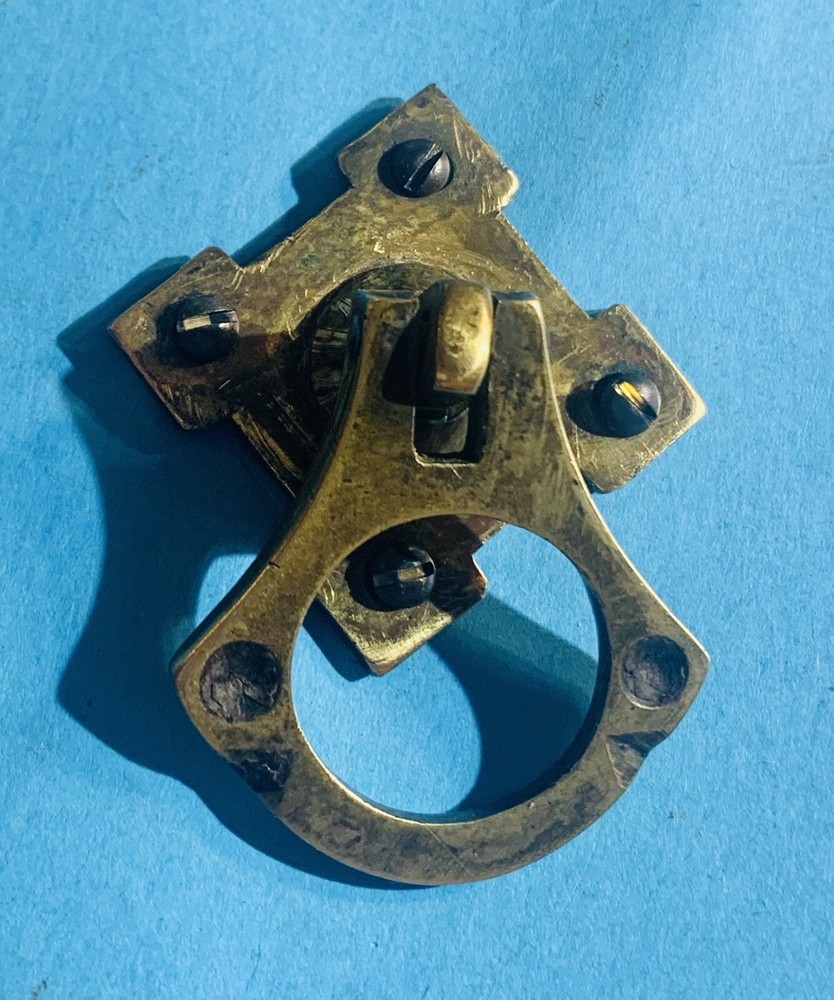Circa 1900 Arts & Crafts Mission Antique Hardware  Brass Drop Ring Drawer Pull