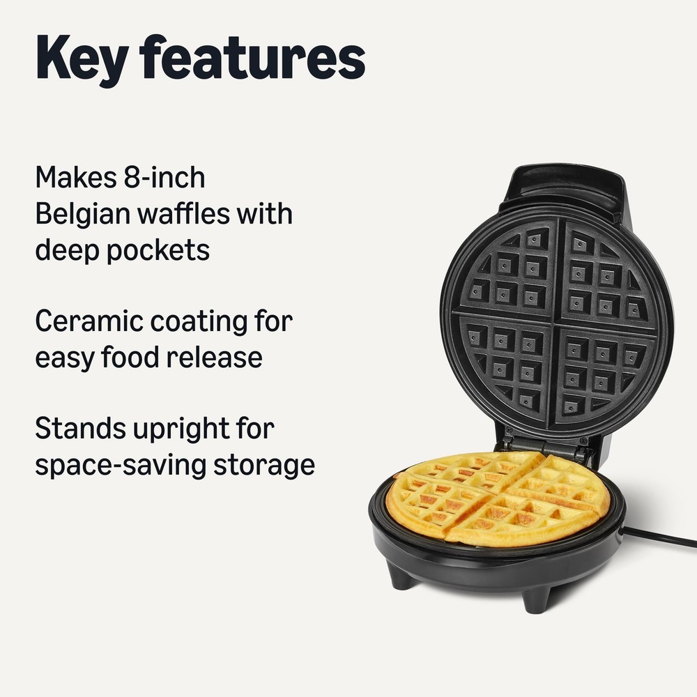 Amazon Basics Belgian Waffle Maker with Round (8 inch Plate), Black