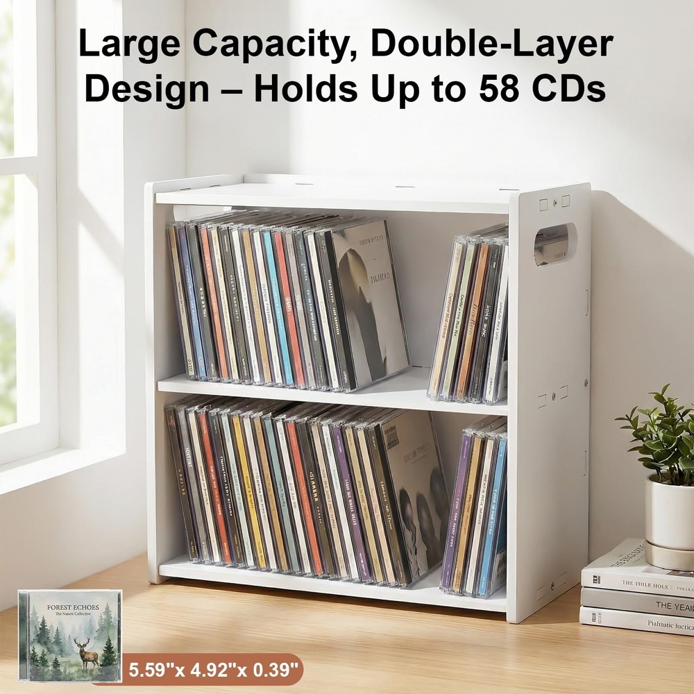 Stackable Double Layer CD Storage Racks, CD Holder for CD Cases, Holds 58 CD ...