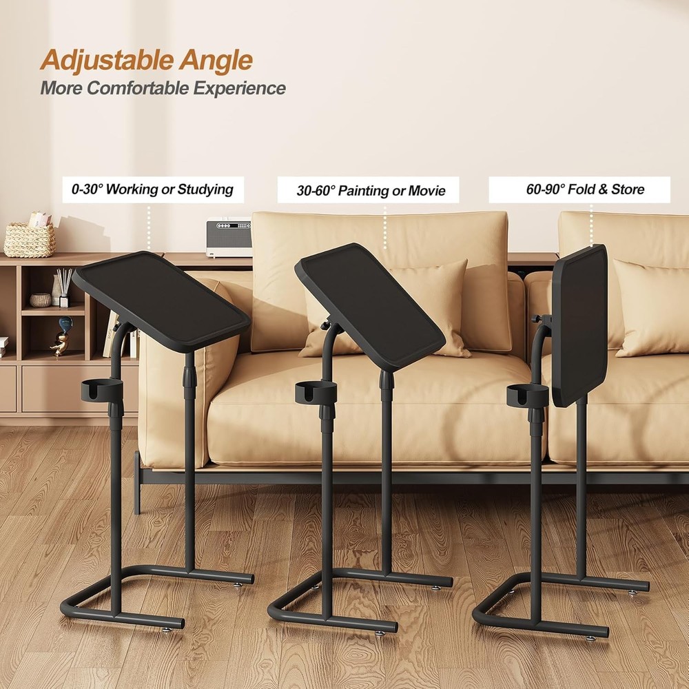 C Shaped End Table W/ Tiltable Surface Adjustable Height Side Table Slide Under