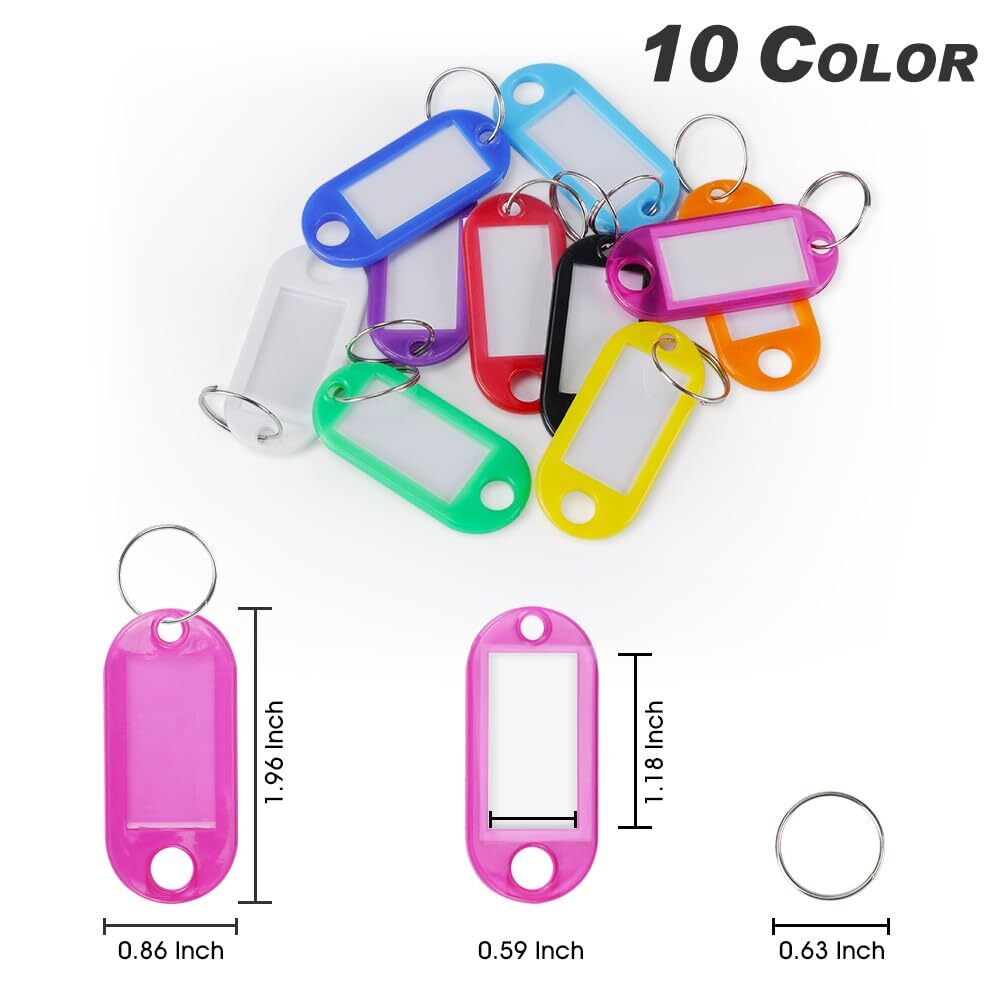 20 Pack Plastic Key Tags, with Label window, with Split Ring, Organization