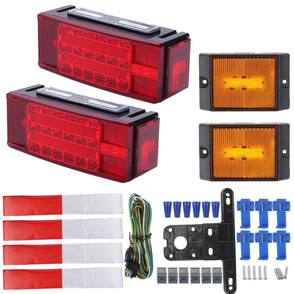 Rectangle LED Submersible Trailer Boat Stud Stop Turn Tail Lights Kit Left&Right