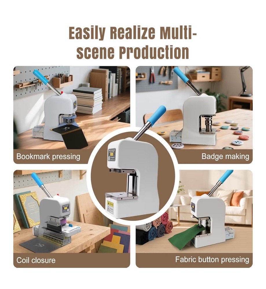 Button Maker Machine -Multiple Size Molds, Built-in Storage & Button Pressing...