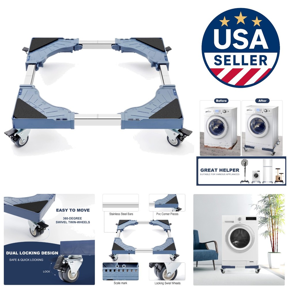 Compact Adjustable Dolly with 4 Wheels - Ideal for Laundry & Kitchen Appliances