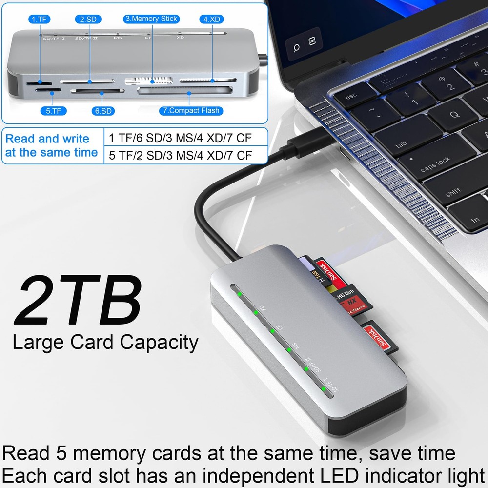 Memory Stick Pro Duo Card Reader, 7 in1 Adapter Slivery