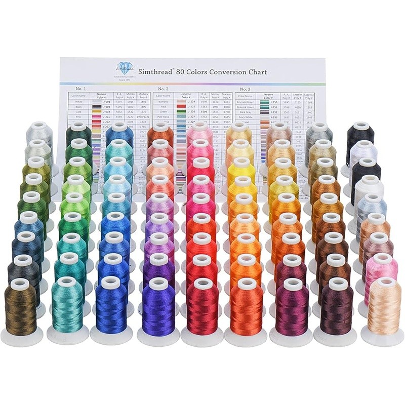 80 Spools Polyester Embroidery Thread Durable Machine Compatible Brother Janome