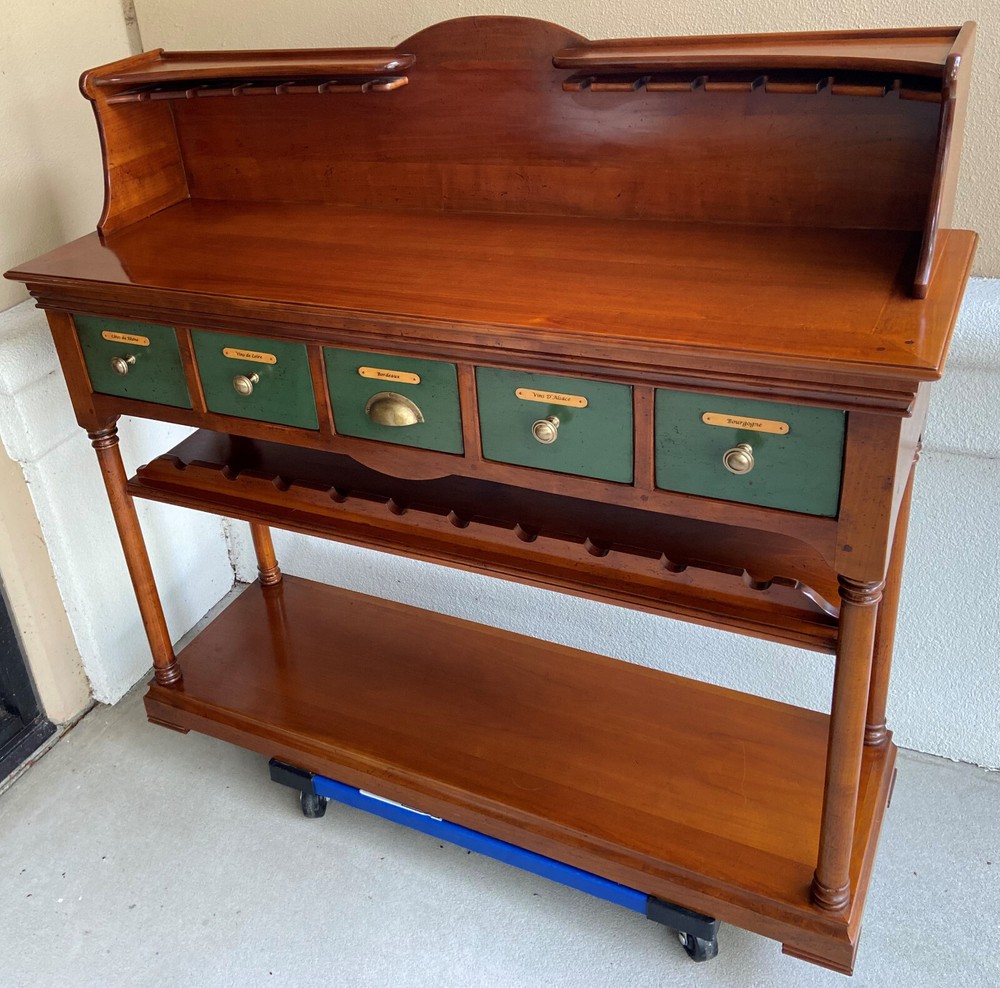 French Solid Cherry Wood Wine Bar, Server, Sideboard, Liquor Cabinet