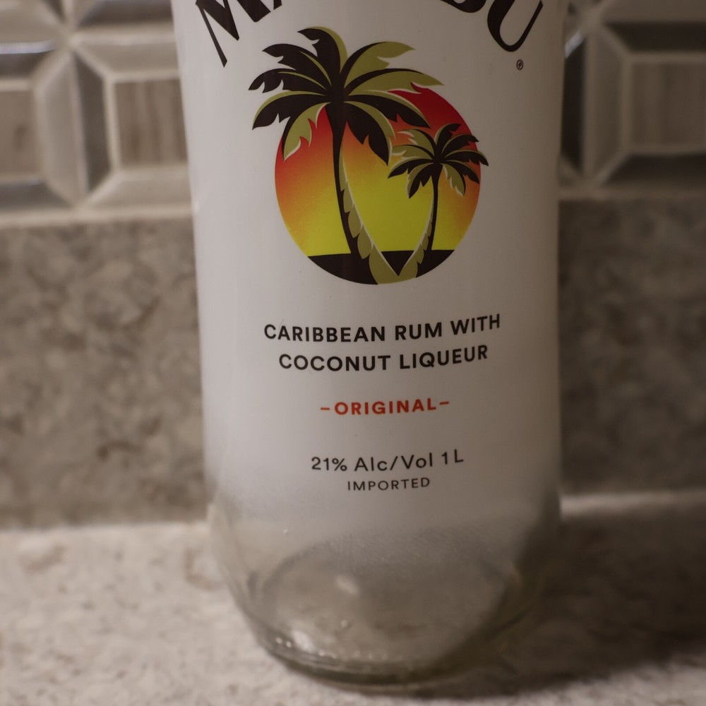 EMPTY 1L Malibu Original Coconut Rum Bottle w/o Cap