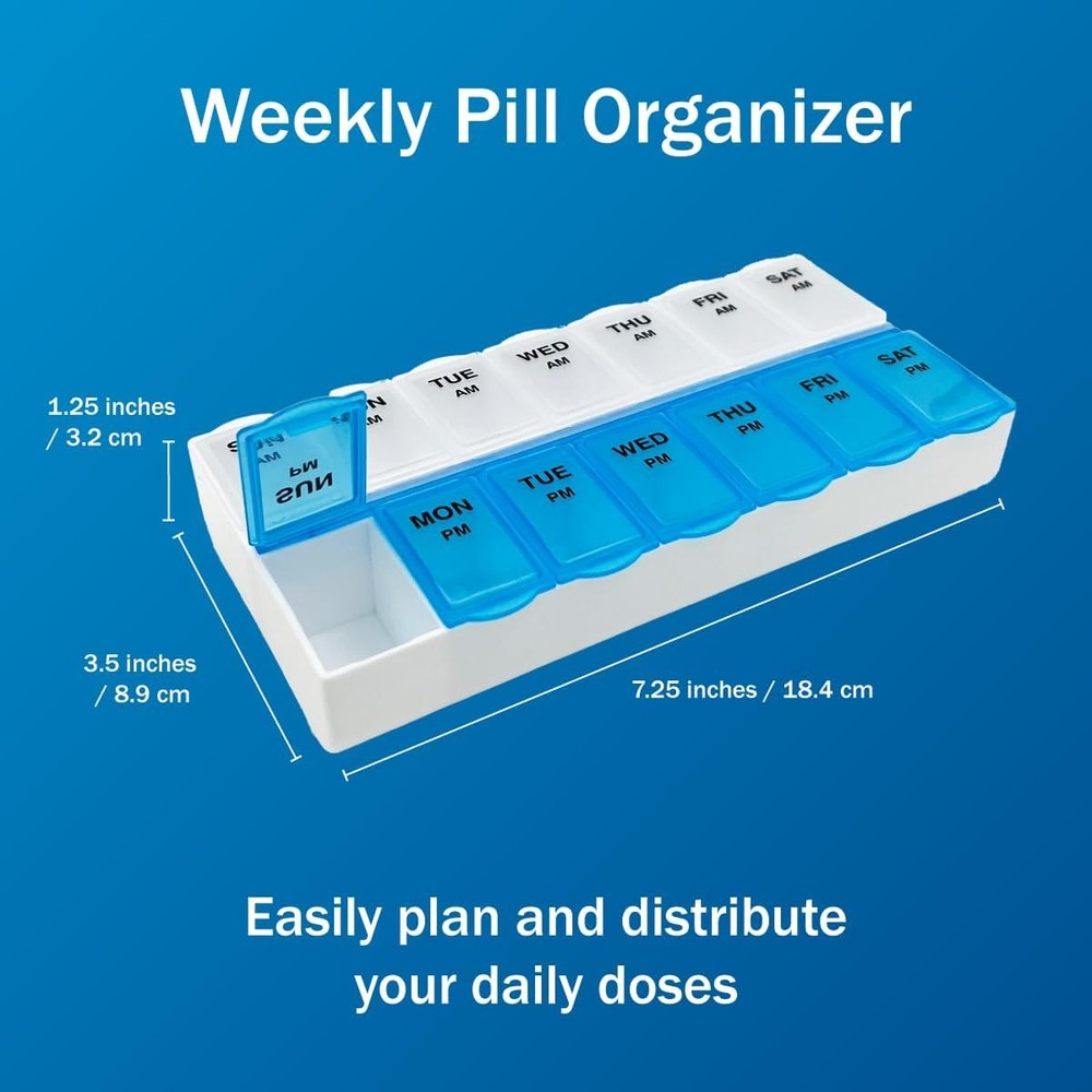 Amazon Basic Care (7-Day) AM/PM Pill Organizer, 1 Count (Pack of 1), Blue