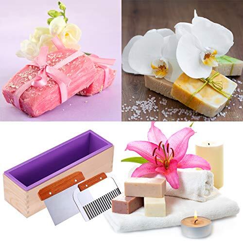 Silicone Soap Molds Kit-42 oz Wooden Silicone Soap Rectangular Mold with Stai...