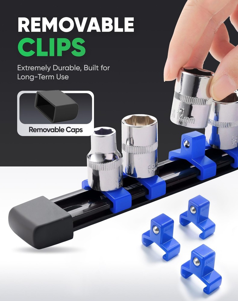 3PC ABS Socket Organizer, Socket Rails Fit 3/8 inch Drive, Heavy Duty Socket ...