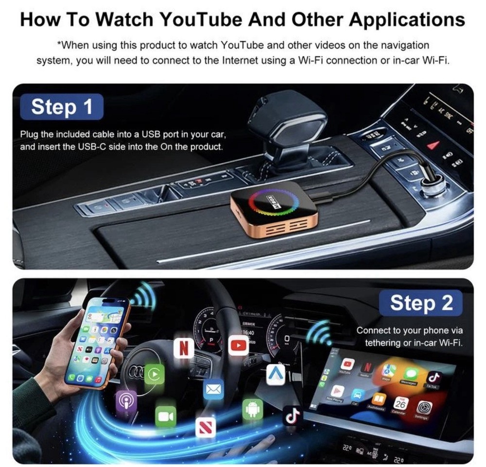 Aimoon Orange Ai Cube Pro Max Wireless Carplay Adapter for Iphone & Android Auto