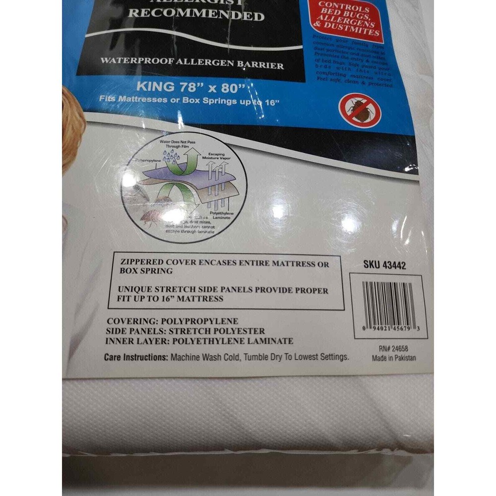 King Size EA Excellent Art Mattress Protector Zippered Controls Bed Bugs...