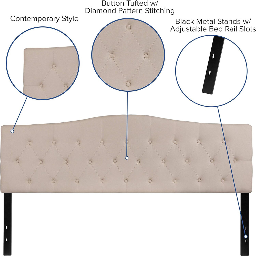 Beige King Size Tufted Upholstered Headboard - Cambridge Collection