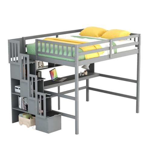 Full Size Loft Bed with Desk & Storage Staircases Full Size Loft Bunk Bed Frames