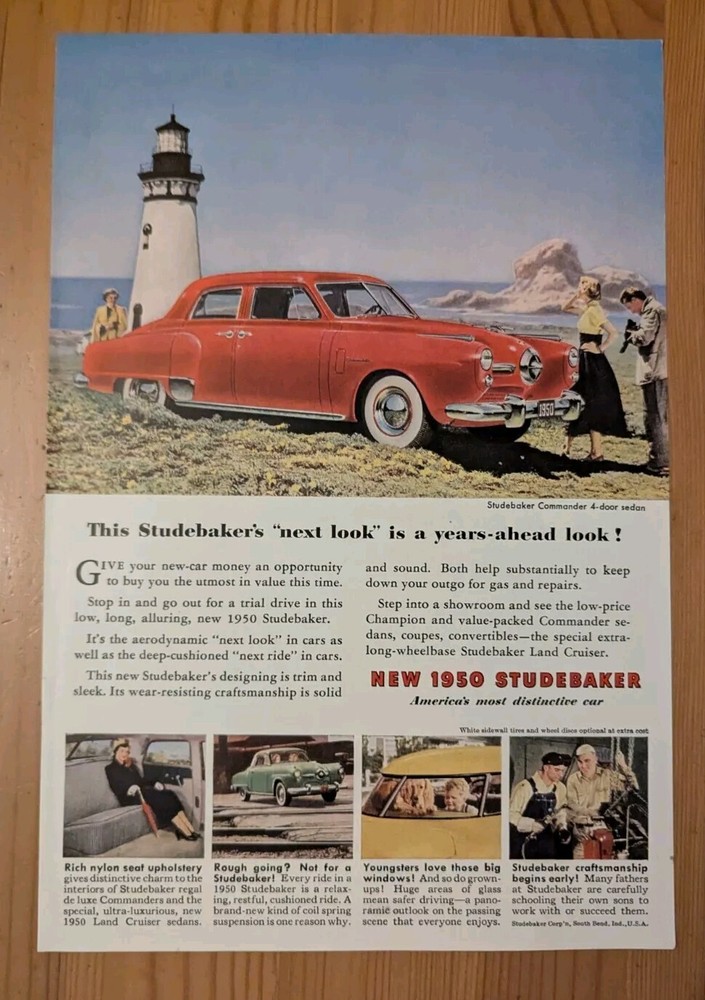Two Vintage 1950 Studebaker Magazine Advertisements Commander & Champion