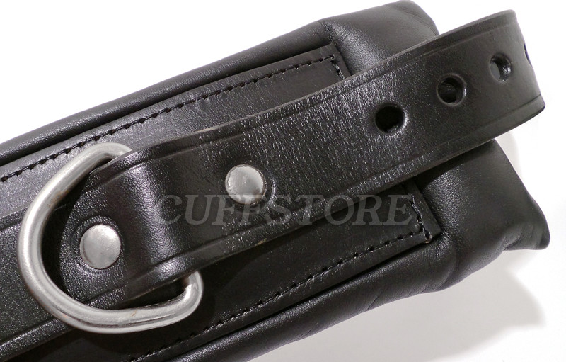Adjustable Black Leather Handcuffs Bondage Restraint