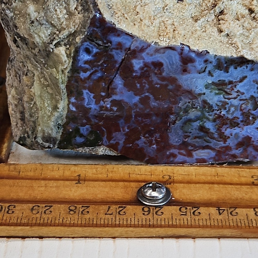 Red lightning agate rough. Beautiful blue color and moss pattern, 2LBs 2.0oz
