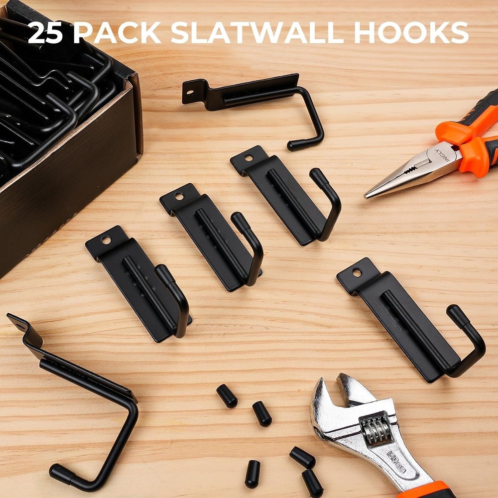 Versatile J-Shaped Slatwall Hooks - 25 Pack for Easy Installation & Maximum Load