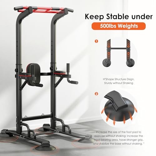 Pull Up Bar Station Power Tower,12-Level Adjustable Multi-Function Pull Black