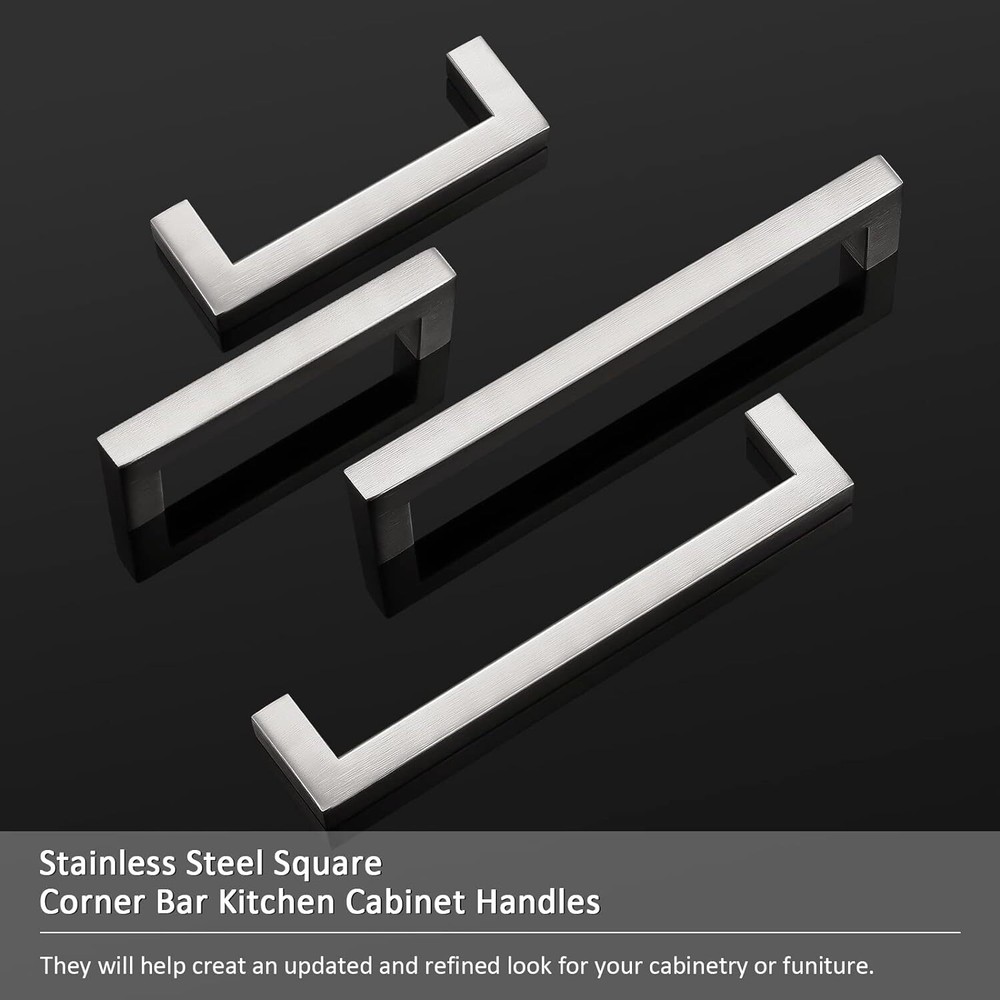 Silver Brushed Square Modern Cabinet Handle Pulls Kitchen Drawer Stainless Steel