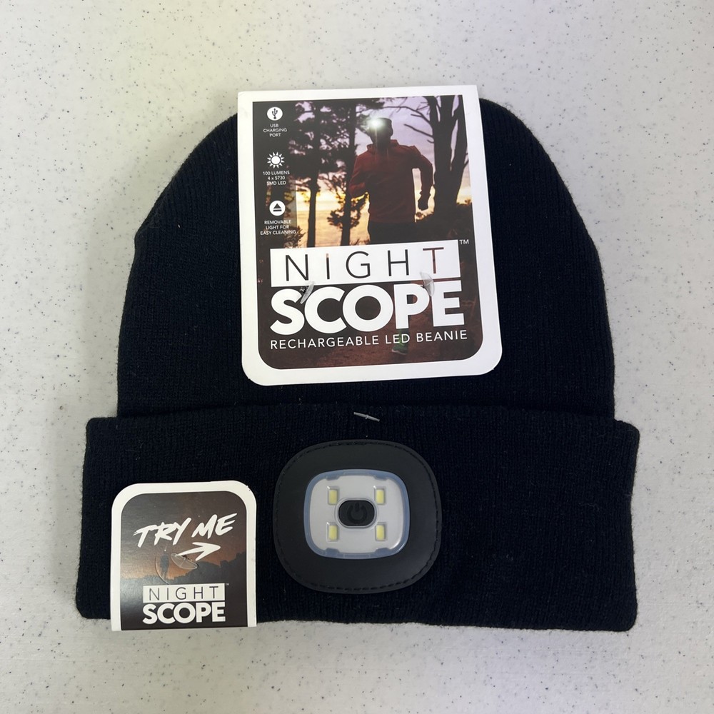 Night Scope Rechargeable LED Knit Beanie (Black) New With Tags