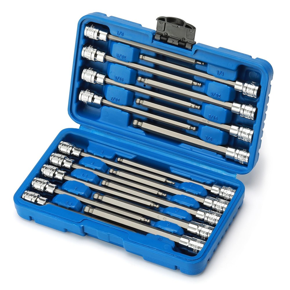 3/8"Drive Extra Long Ball-End Hex Bit Socket Set, 18 Piece Allen Socket Set, ...