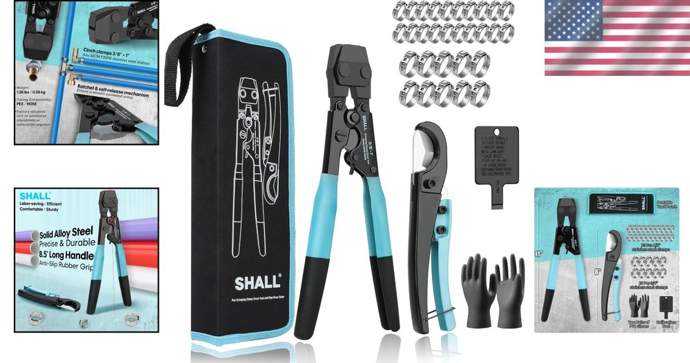 Complete Pex Crimping Tool Set - Includes Hose Cutter, Clamps & Storage Bag