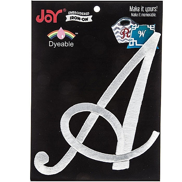 JOY Jumbo Embroidered Iron-On Dyeable WHITE MONOGRAM LETTER - 1 pc
